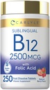Karlyle ויטמין B12 sublingual 2,500 mcg | 250 טבליות דיסלוט מהיר | Cyanocobalamin תוסף עם Folic Acid למבוגרים | Natural ברי פלפור | Vegetarian, non-GMO, ו- Gluten Freeten Freeten Freeten Freeten Freeten Freeten Freeten Freeten Freeten Freeten Freeten Freeten Freeten Freeten Freeten