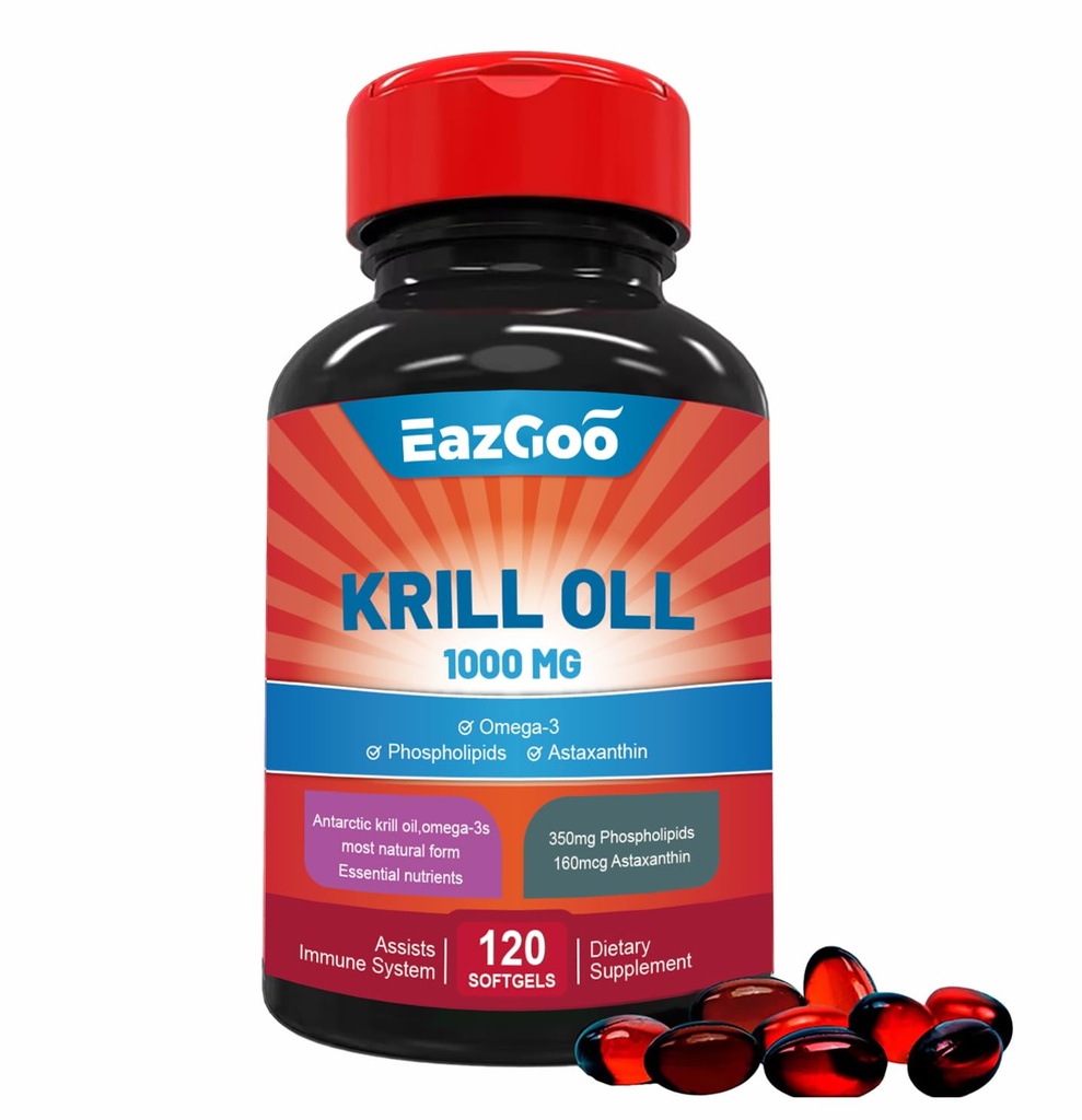 שמן קריל אנטארקטיקה 1000 מ"ג, אומגה 3 תוסף, EPA, DHA, Phospholipids ו Astaxanthin- 120 Softgels