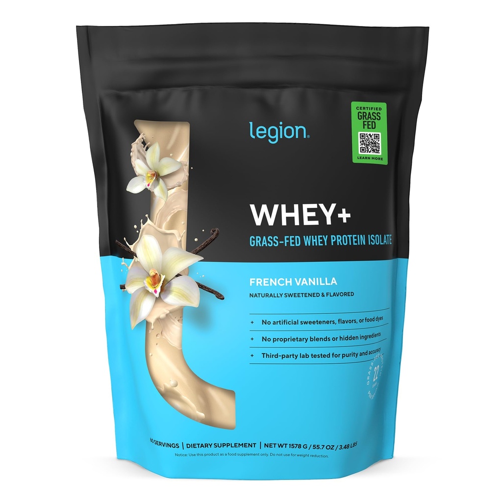 LEGION Whey+ חלבון Whey Isolate של Grass פד Cows - Whey חלבון Isolate אבקת קלוריות נמוך, non-GMO, סוכר חינם, Lactose ו Gluten חינם, כל אבקת חלבון טבעי לגברים ונשים (60 משרתים)