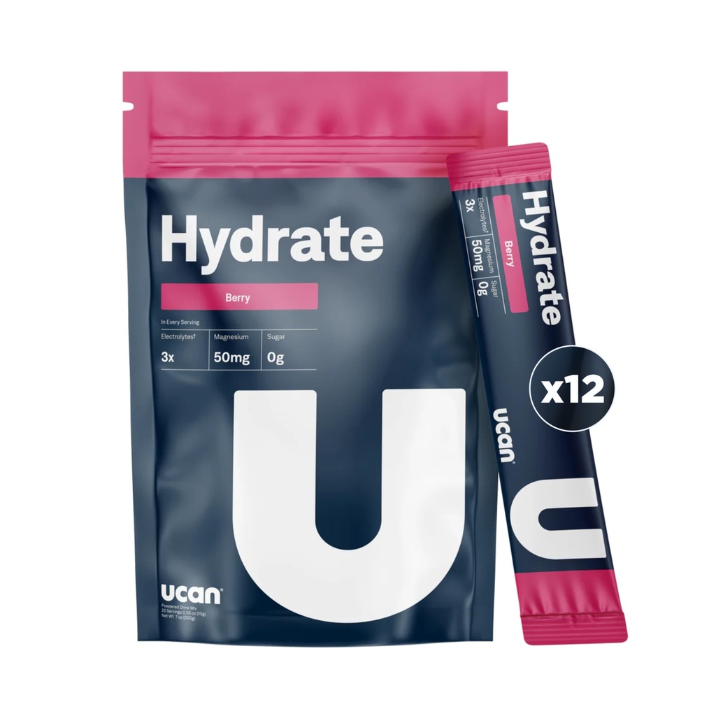 UCAN hydrote Electrolyte Drink (Berry, 12 Stickpacks) סוכר חינם, Keto-Friendly, טבעוני, non-GMO, אבקת אלקטרוליט ללא גלוטן עם Potassium & Magnesium עבור רציפות & Athleteses