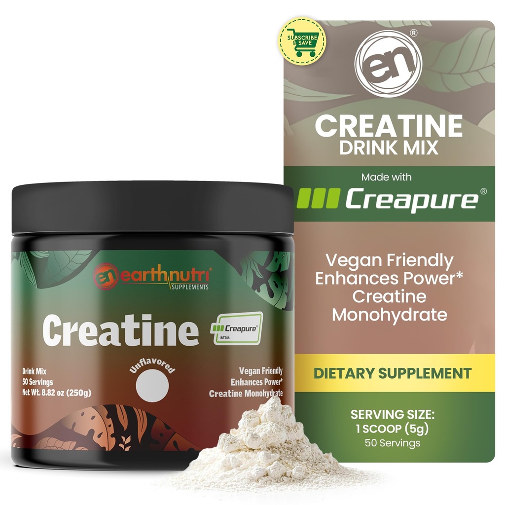 EarthNutri Creatine Monohydrate אבקה - תוספי מזון טהור לחוזק שרירים, כוח וביצועים - non-GMO, Sugar-Free - for Men & Women, Unflaved 250g