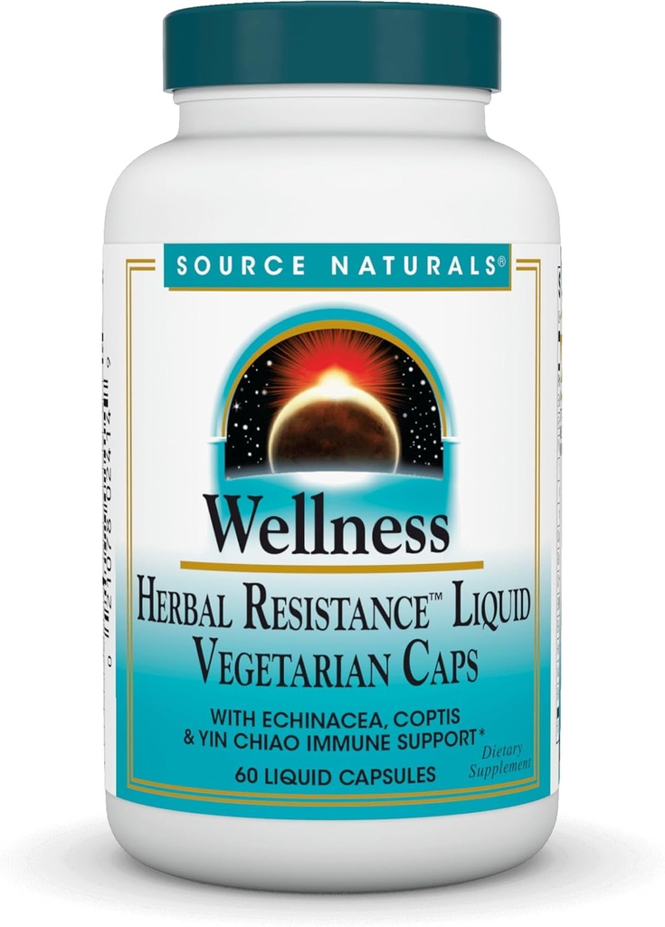 מקור Naturals Wellness Herbal Resistance, Echinacea, Coptis & Wine Chiao Immune Support - 60 קפסולות