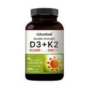 NatureBell ויטמין Double Power D3 + K2-240 Softgels - 10,000 IU ויטמין D & 200mcg K2 - כוח העצם, הפונקציה Immune & Calcium Absorption Support