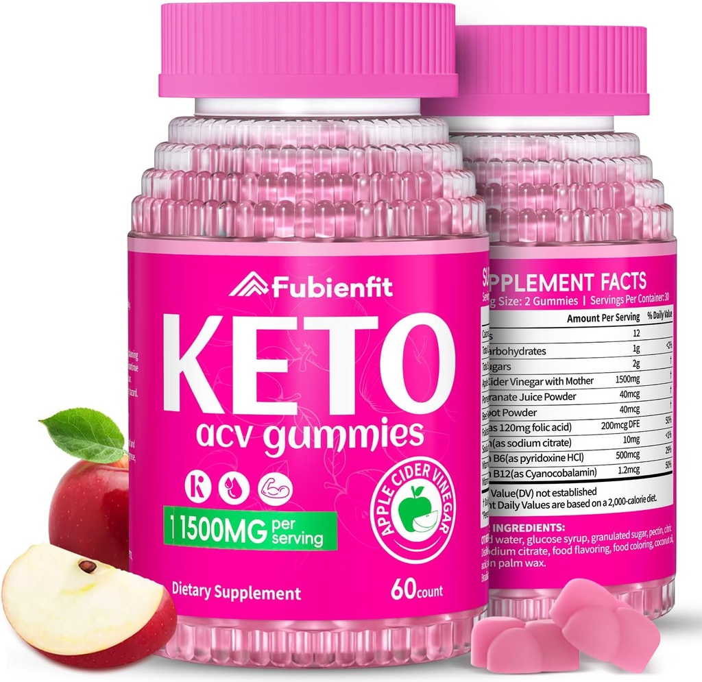 (2 Pack) Keto ACV Gummies מתקדם פורמולה 1500MG Keto Gummies Apple Cider Vinegar פורמולה עם אבקת מיץ Pomegranate B12 Non GMO 120 חניכיים