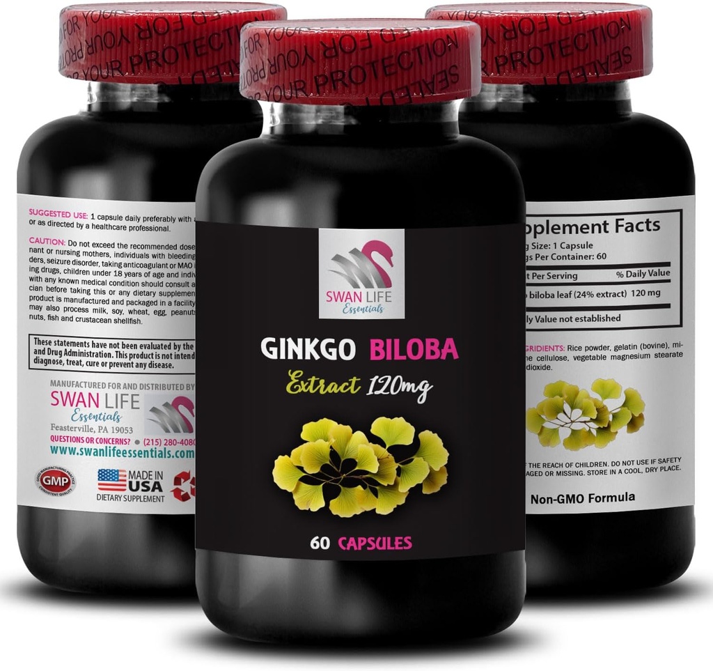 Genekgo biloba נוגד חמצון - ג'ינקגו BILOBA לחלץ - חומר נוגד חמצון טבעי, ג'ינקגו biloba הטבות תוספי מזון, Herbal Extract, נוגד חמצון מבוסס צמחי 1 בקבוק 60 Caps