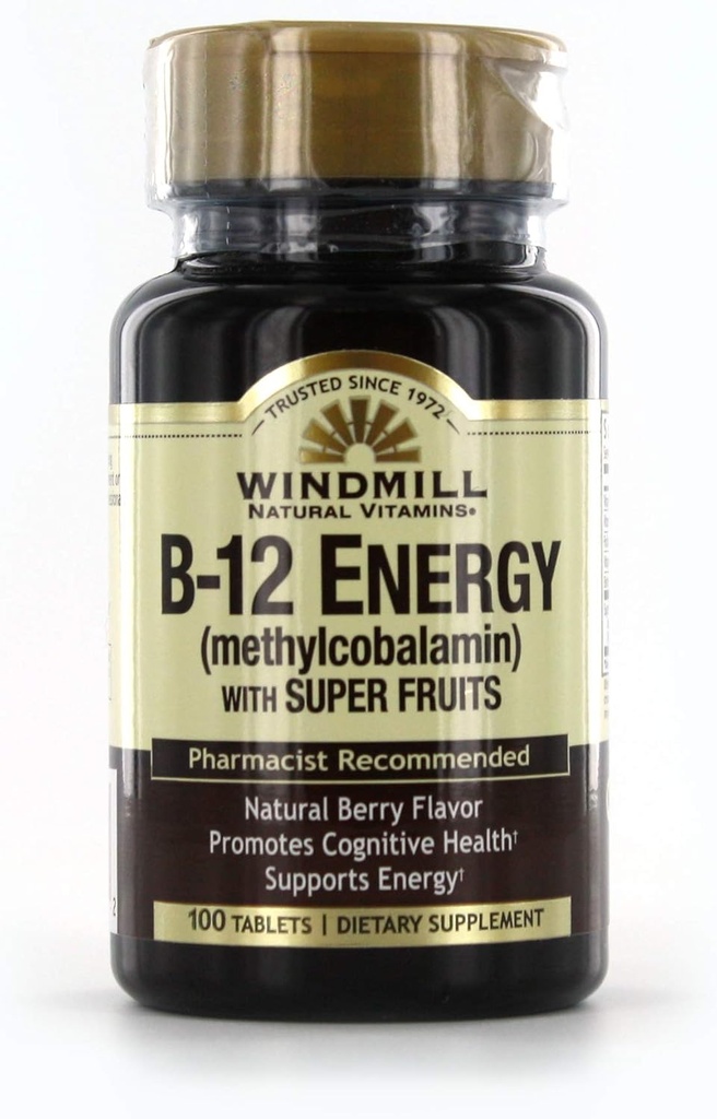 Windmill ויטמין B-12 אנרגיה עם Super פירות טבליות 100 Ea