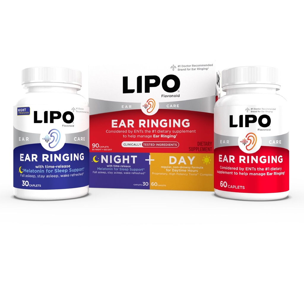 Lipo Flavonoid Day & Night Combo Kit, Tinnitus Relief for Ringing אוזניים, Lipo Flavonoid Plus & Lipo Flavonoid Night with Melatonin & ויטמין C, 90 Caplets
