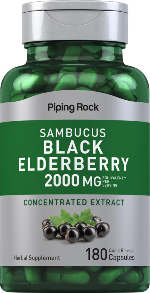 Piping Rock Elderberry קפסולות | 2000 מ"ג | 180 Pills | Sambucus Herbal Extractup