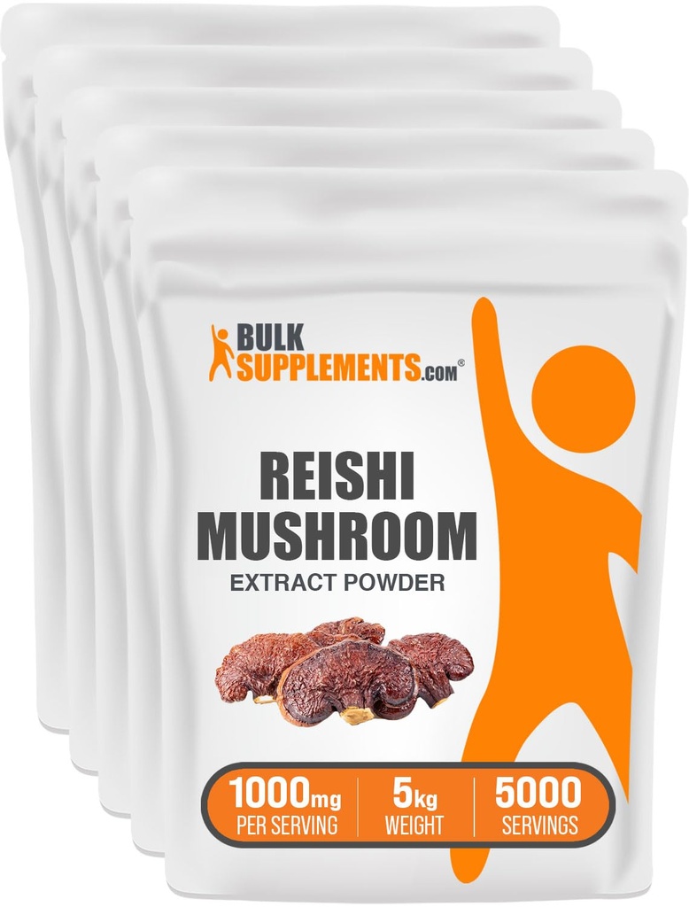 BulkSupplements.com Reishi Mushroom אבקת - אבקת Reishi Mushroom, תוספת ל- Well-Being - Gluten Free, 1g לשרת, 1kg (Pack of 5) (11lbs)