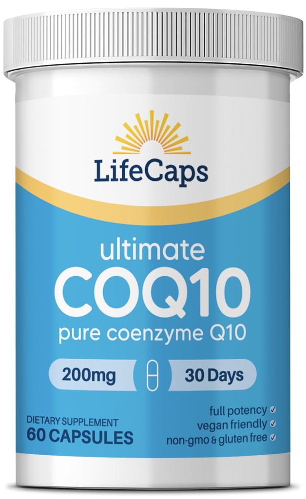 LifeCaps CoQ10 200mg - Ultimate CoQ10 - Ultra High Absorption Q10 תוספים - 60 Count