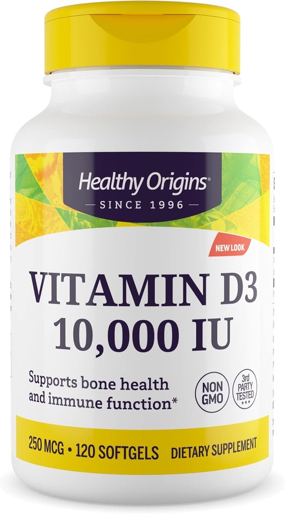 ויטמין D3 10,000 IU (Non-GMO, High Potency, Bone Support, Immune Support, Gluten Free), 120 Softgels