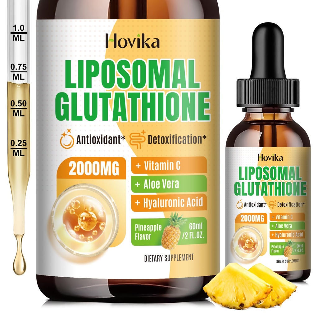תוספי Glutathione 2000mg, Glutathione טיפות עם ויטמין C, Master Antioxidants for Immune System, Aging Defense, Skin Health, Liver Detox - Superior Absorption, Pineapple 2 Fl Oz