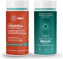 iwi Life Vegikrill & Brain אומגה 3 Bundle, 30 משרתים, Algae אומגה 3 עם EPA + DHA, קריל ושמן דגים אלטרנטיבי, No Fishy Aftertaste
