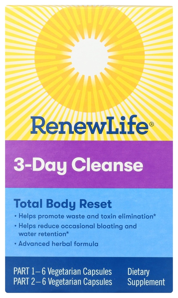 Renew Life Adult Cleanse Total Body איפוס, Advanced Herbal Formula - 2Part, 3Day Program - Gluten, Milk & Soy Free - 12 קפסולות צמחוניות
