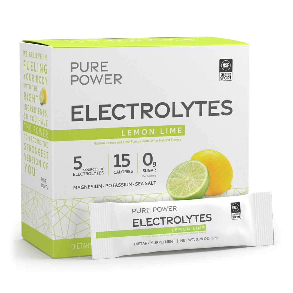 Dr. Mercola Pure Power Electrolytes - תמיכה הידרציה ותפקוד השרירים - Magnesium & Potassium בלנדר - 0 גרם סוכר לשרת - לימון Lime - 30 Packets