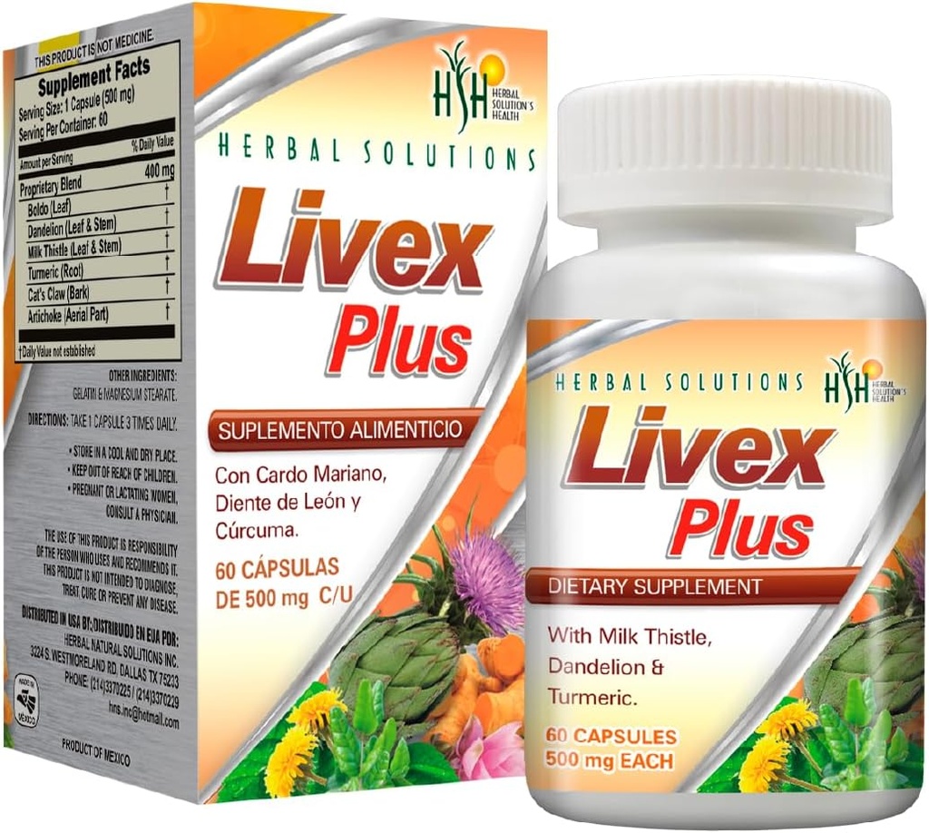 Herbal Solutions Livex Plus תוסף טבעי עבור Liver clease. עוזר לשפר חיים Detox ובריאות העיכול.