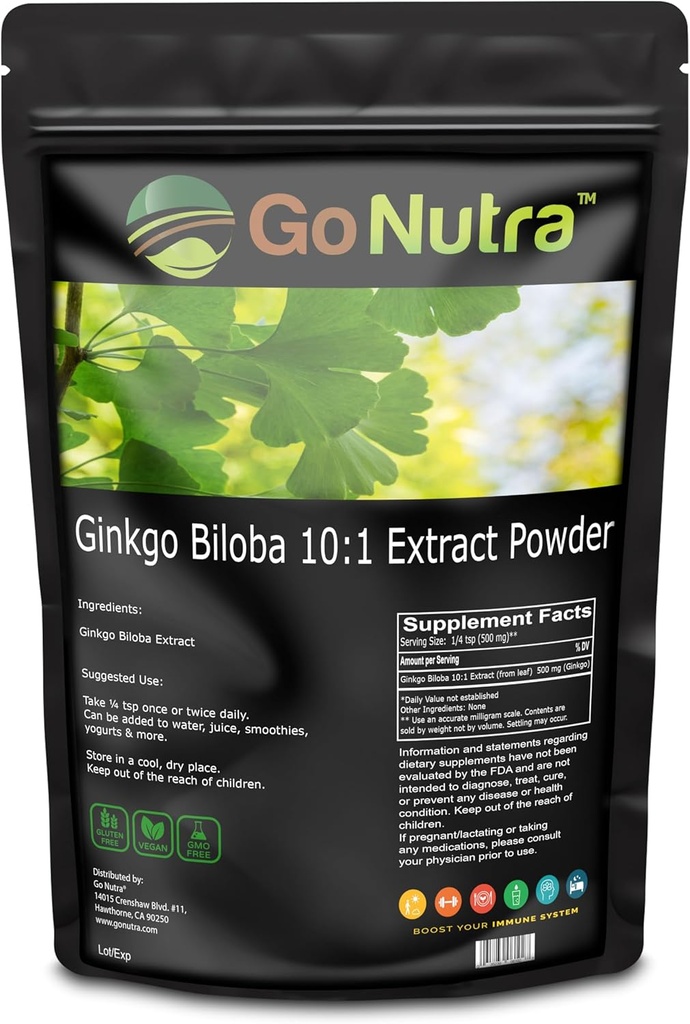 Go Nutra Genekgo Biloba אבקת 8 oz. | Pure גינקו בילובה, אבקת גינקו מבילובה Leaf (8oz).