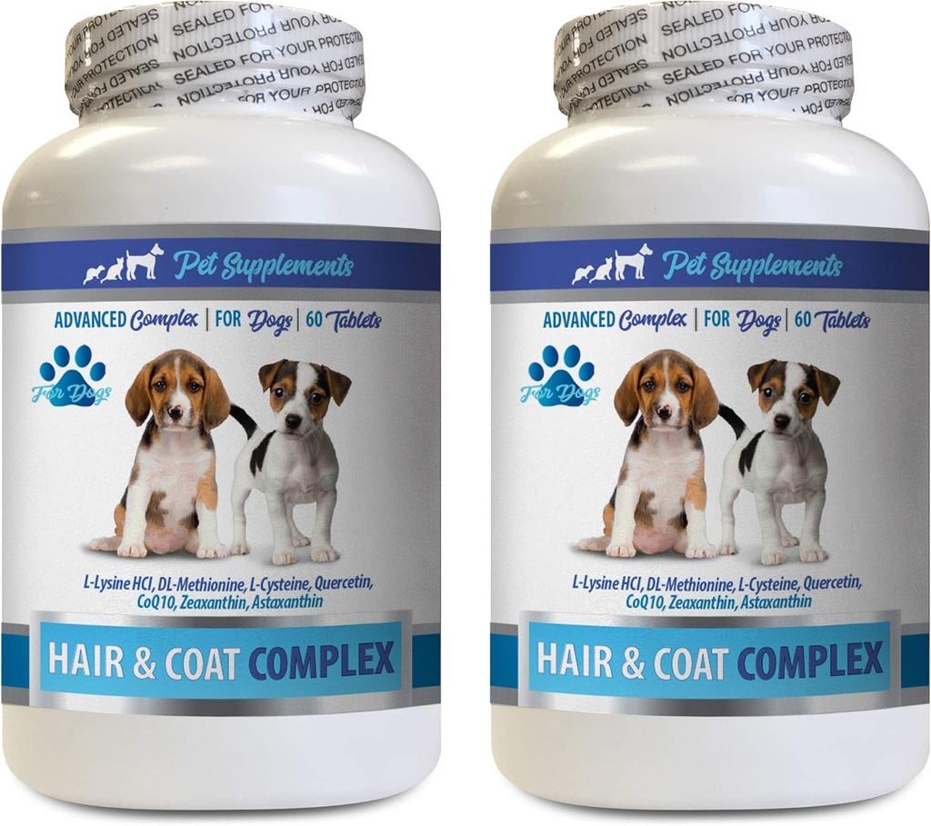 מעיל בריא לכלבים מזון - כלבים שיער ומורכב - Advanced Skin Relief - Good for Nails - ויטמינים לכלבים לשיער - 2 בקבוקים (120 טבליות)