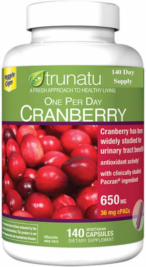 Pacran Cranberry 650 מ"ג, 140 קפסולות צמחוניות + Bundle עם מארגנת גלולות שבועי (2 פריטים)