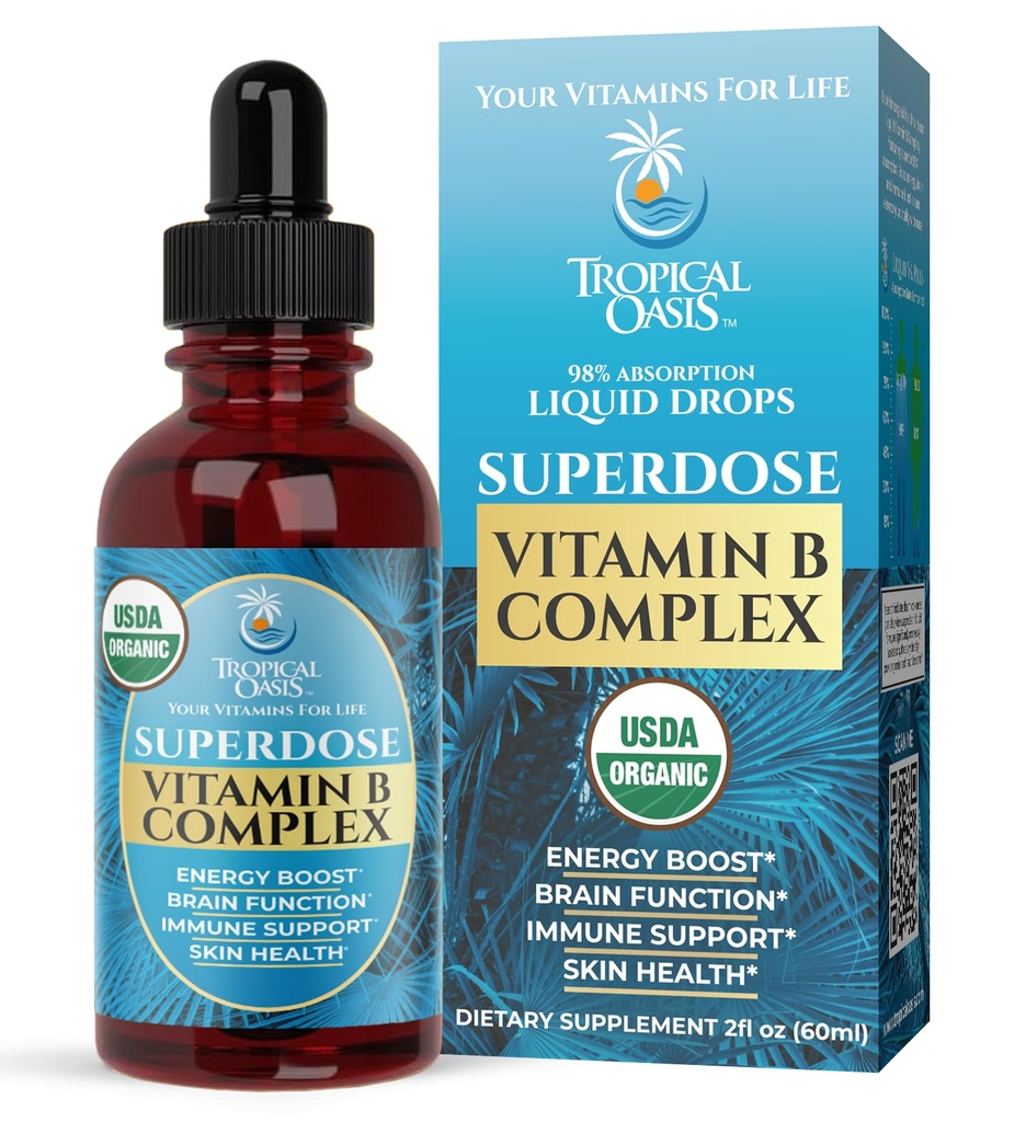 ויטמין B Complex Drops | 125,000% DV ויטמין B12, B6, Biotin, Niacin, Folate | אנרגיה, בריאות המוח, תמיכה החיסון | USDA אורגני, טבעוני, non-GMO | 60 , 2 Mo. Supply