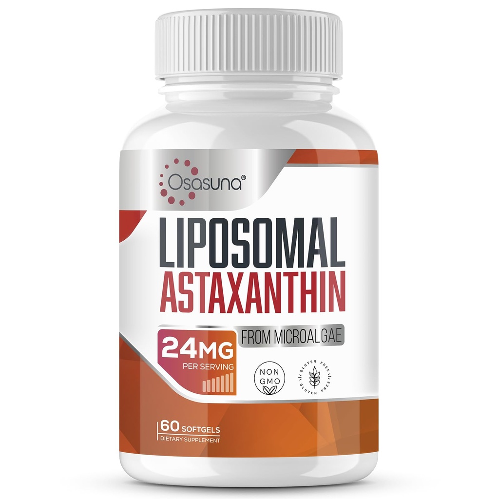 Liposomal Astaxanthin תוספת 24 MG, מקסימום Absorption, Antioxidant Stronger Than VIT C, Non-GMO & Gluten חינם - 60 Softgels(2 חודשים אספקה)