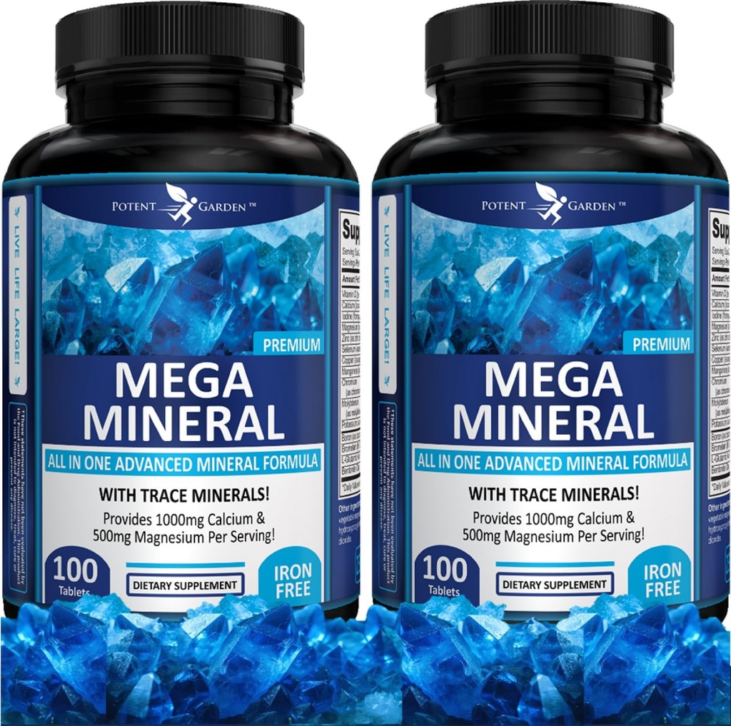 גן פוטנט 2Pack Mega מינרלים תוסף מינרלים שלם עם Calcium Magnesium Zinc Potassium Boron Selenium Chromium & 72 Trace מינרלים ברזל חינם קלוריות -200 גלולות