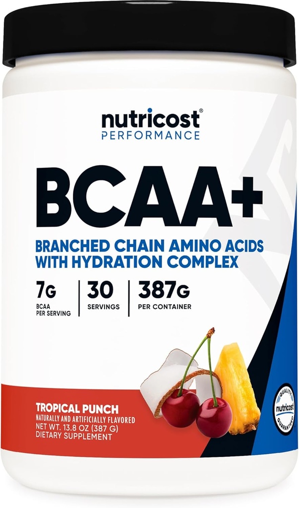 אבקת מזון BCAA + hydrotion (Tropical Punch) 30 משרתים - Chained Amino Acids עם תרכובת הידרה - Gluten-Free, non-GMO