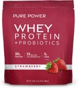 Dr. Mercola Pure Power Whey חלבון + פרוביוטיקה - תומך שריר התאוששות ובריאות העיכול - preure-Raated Whey - MCTs & סיבים - Vanilla - 31 oz (22 משרתים) - סטרוברי