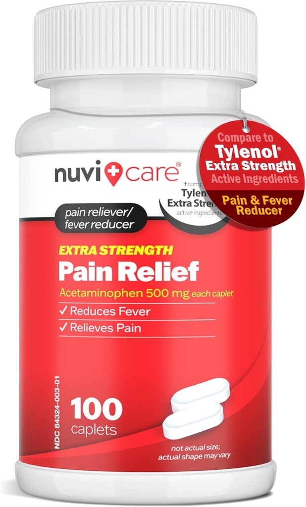 Acetaminophen 500 מ"ג תוספת כאב הקלה - בהשוואה ל-Tlenul תוספת כוח כאב כאבי Reliever & Fever הקטנתr - 500 מ"ג טבליות למבוגרים עבור כאבי ראש (100 Caplets)