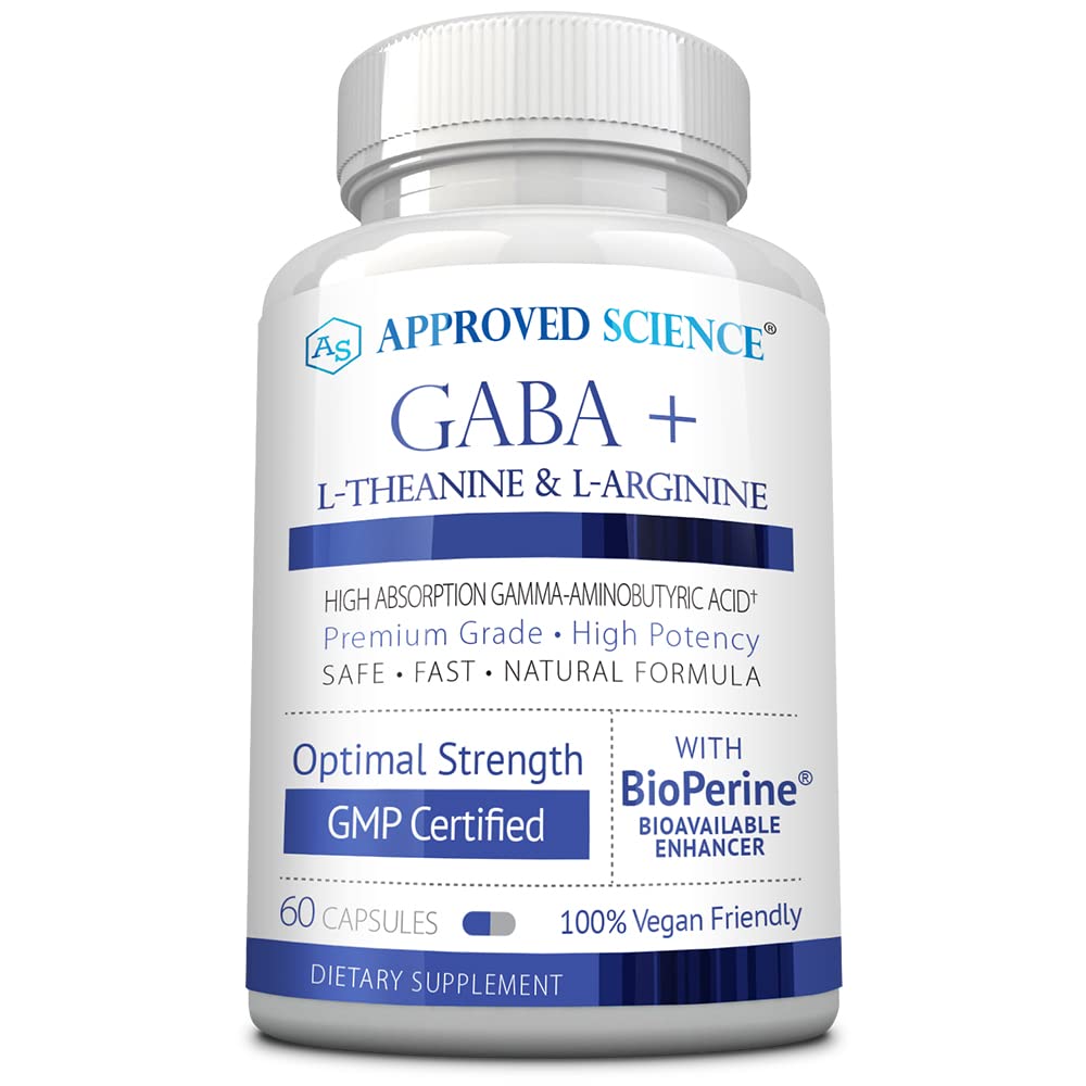 Approved Science GABA+ - Promote Calm, Improve Sleep, Boost Mood - GABA, L-Theanine, L-Arginine, Vitamin B6, BioPerine - High Absorption - 60 Capsules - Vegan