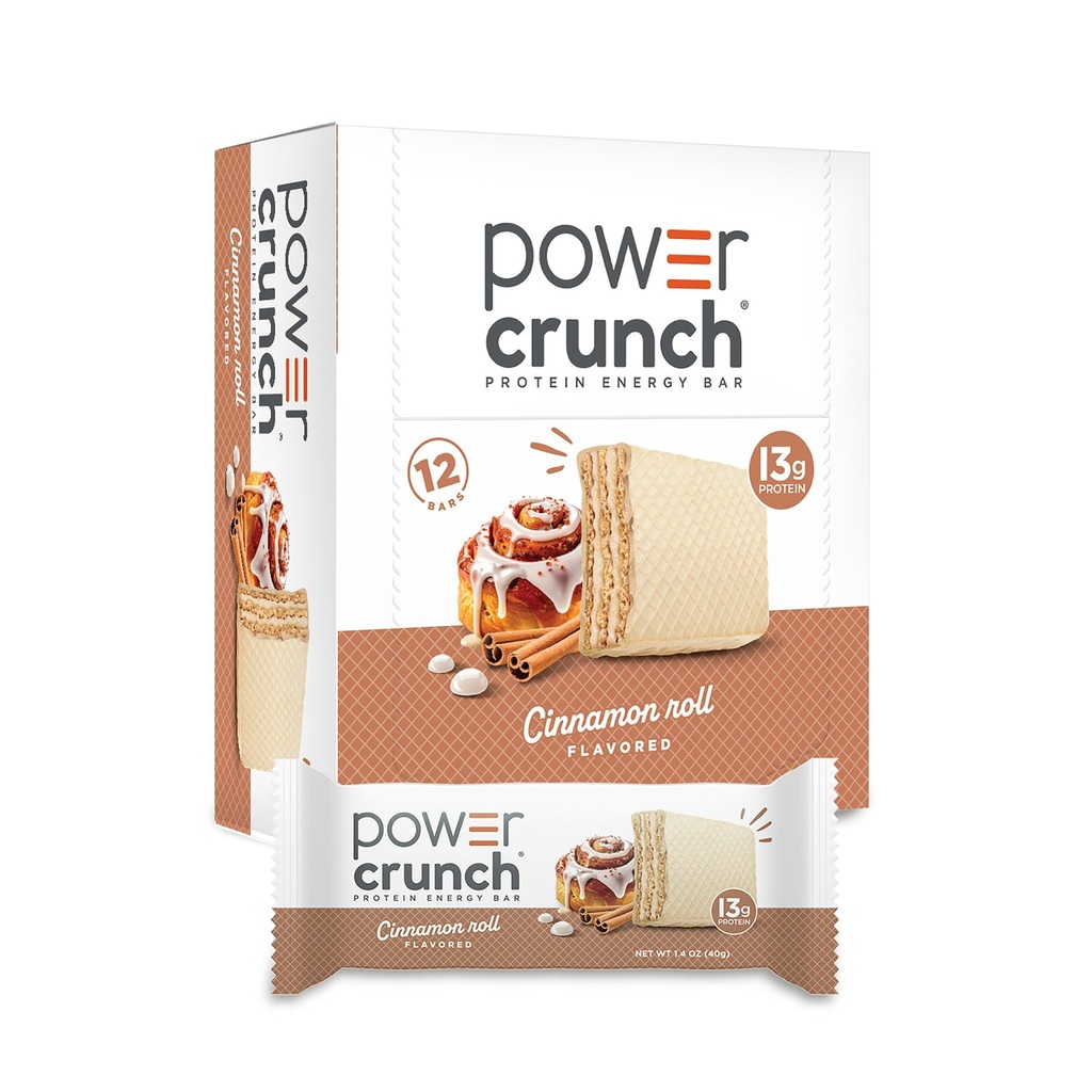 Power Crunch חלבונים Wafer Bars, חטיפים חלבונים גבוהים עם טעם טעים, Cinnamon Roll, 1.4 אוונס (12 Count)