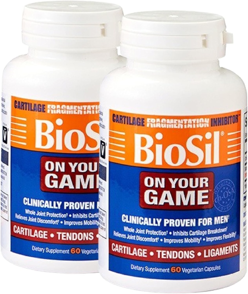 Biosil על המשחק שלך - 60 קפסולות Veggie, Pack של 2 - עם תרכובת ch-OSA פטנט - להגדיל את ייצור Collagen עבור עזרה בכאב משותף, גמישות וטווח של תנועה - GMO חינם - 60 ימים אספקה