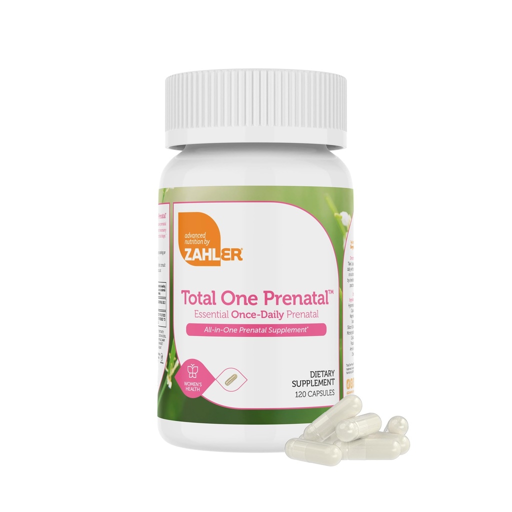 Zahler - Total One Prenatal ויטמינים לנשים (120 Count) Daily Multiוויטמין Prenatals with Folic Acid, Iron, Zinc & 19 ויטמינים ומינרלים חיוניים אחרים - קפסולות מרובות ויטמין מוקדם