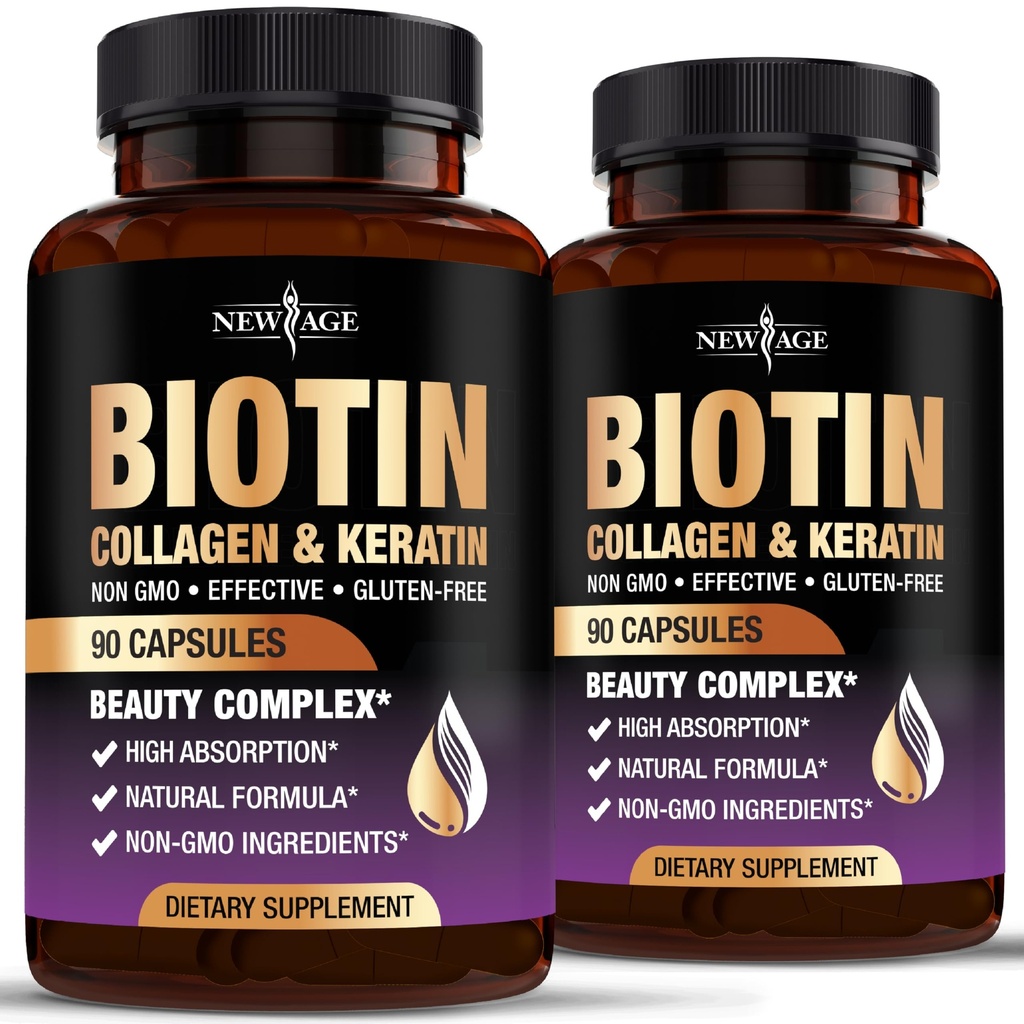AGE Biotin Collagen Keratin Hyaluronic Acid - 50,000mcg שיער ויטמין עבור גברים ונשים, ציפורניים, שיער, ויטמין עור ו- DHT בלוקר עם ויטמין E Folic Acid Pumpkin Seed MSM- 180 הרוזן ספירה