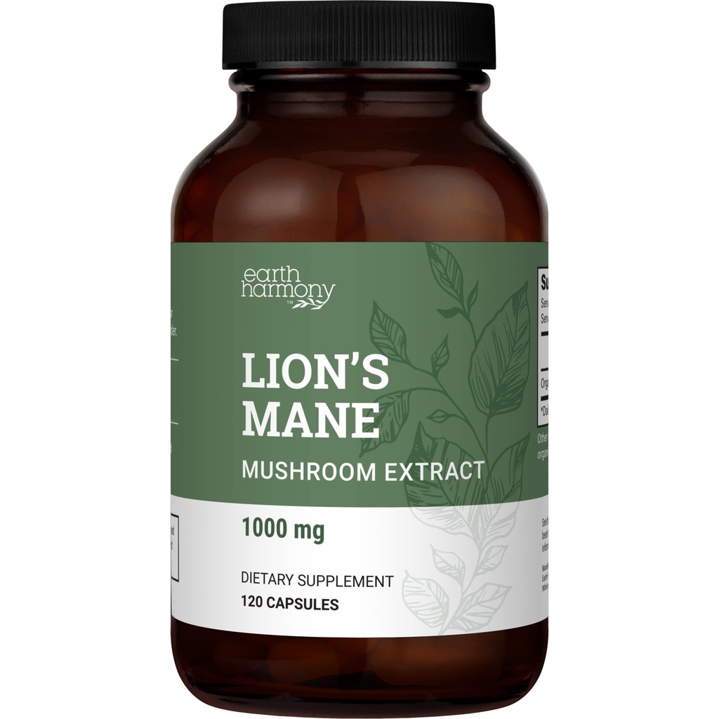 אריות אורגניות Mane תוסף (1000mg), 2-Month Supply של Lion's Mane Mushroom לחלץ כדי לתמוך להתמקד, זיכרון (120 קפסולות)