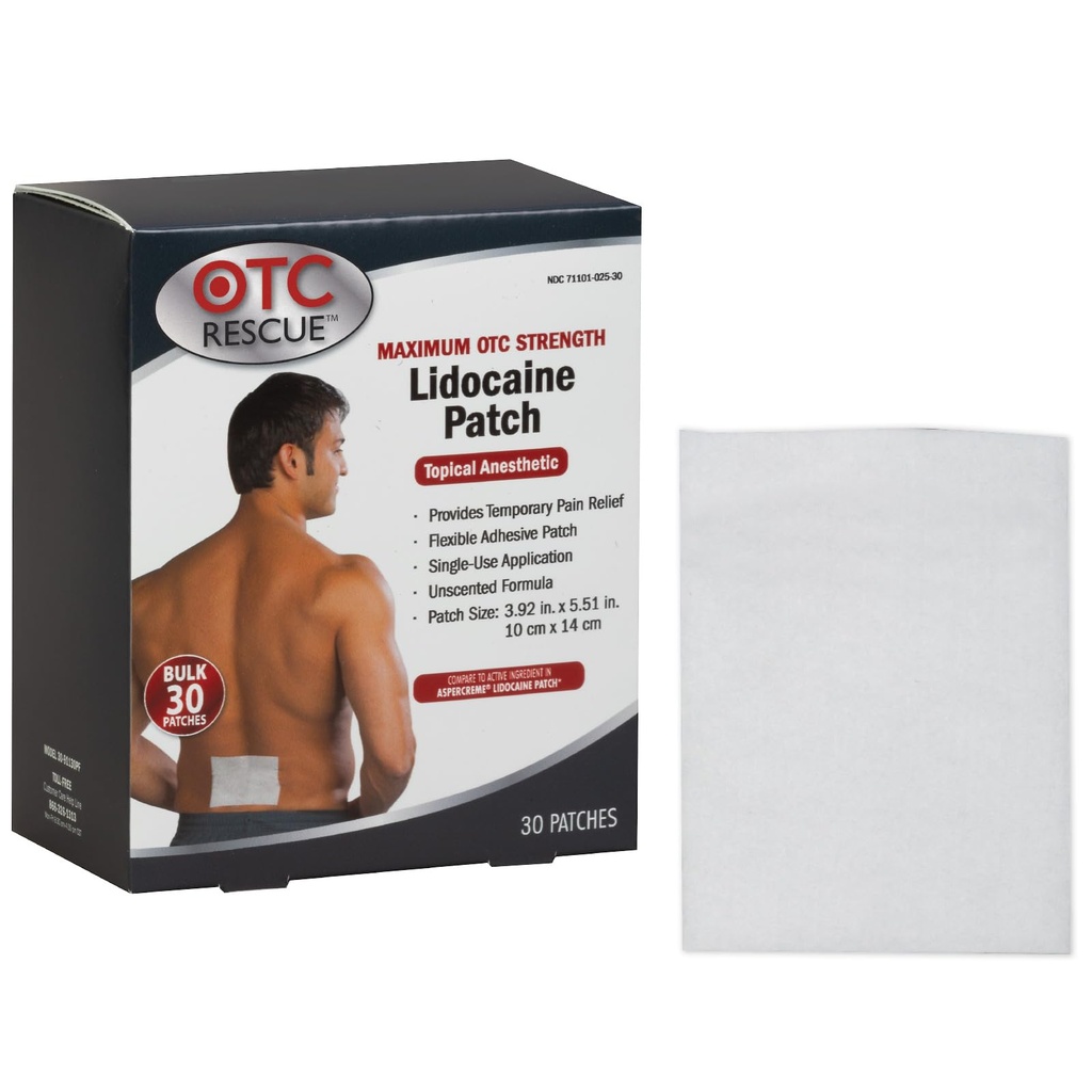 4% Lidocaine Pain Relief Patch | כוח OTC מקסימלי | 30Count | 3.93 » x5.51 | Soothes Minor Aches & Pains | Odor Free | Odor Free