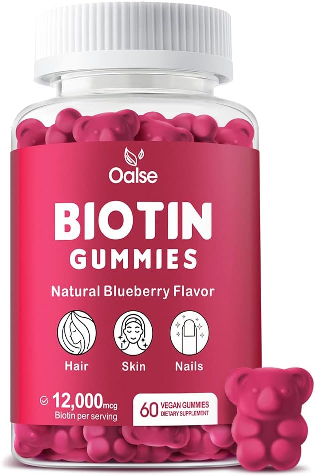 biotintin Gummies, תוסף ביוטין עם Chlorophyll, Black Seed שמן, Multivitamins ו- Zinc תומכים שיער העור וניקס בריאות לנשים וגברים [60 Count]