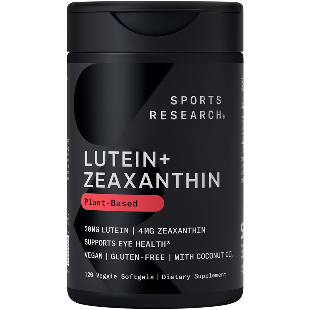 מחקר ספורט ® Lutein ו Zeaxanthin כמוסות - תוספי תמיכה לבריאות העין עשויים עם Lute-Gen ושמן קוקוס אורגני - טבעוני ידידותי ולא GMO מאומת - 120 Veggie Softgels