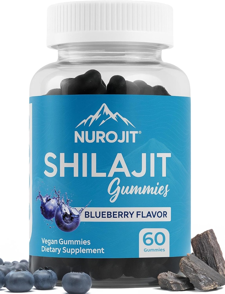 חניכיים Shilajit, Blueberry Flavor, תמצית ההימלאיה, מעבדה Tested, non-GMO, Gluten Free, Vegan, Mess-Free Alternative to Resin, פשוט תוספת יומית Routine, 60 חניכיים טבעוניות