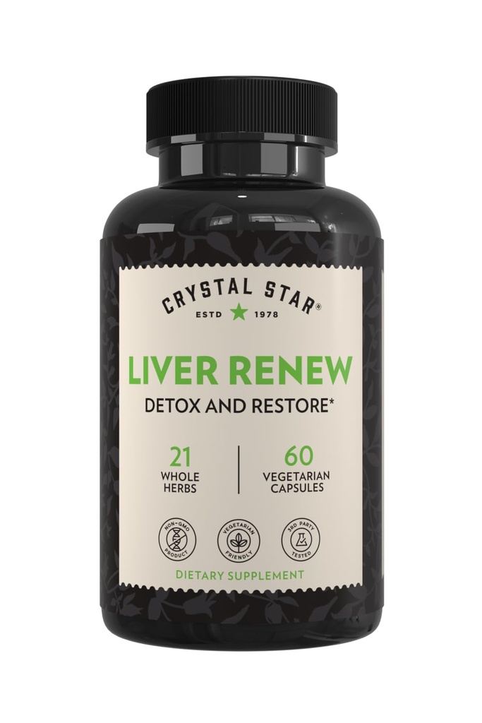 Crystal Star Liver Renew, 60 קפסולות, Herbal Liverse תוסף אשר תומך פונקציונלי Liver רגיל ומקדם טוקסין לשחרר - חלב Thistle, non-GMO