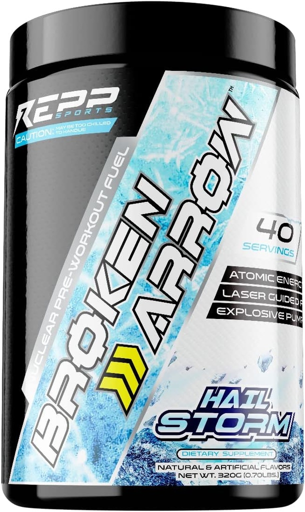 Repp Sports Broken Arrow Extreme Pre-Workout | Intense Energy and Endurance Support (Hail Storm, 20/40 משרתים)