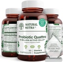 טבעי Nutra Probiotic Quattro - תוספת פרוביוטית מתקדמת עם 4 סטרינס Powerful כולל Lactobacillus Acidophilus, Bifidus - תומך עיכול ובריאות החיסון - 50 קפסולות צמחוניות