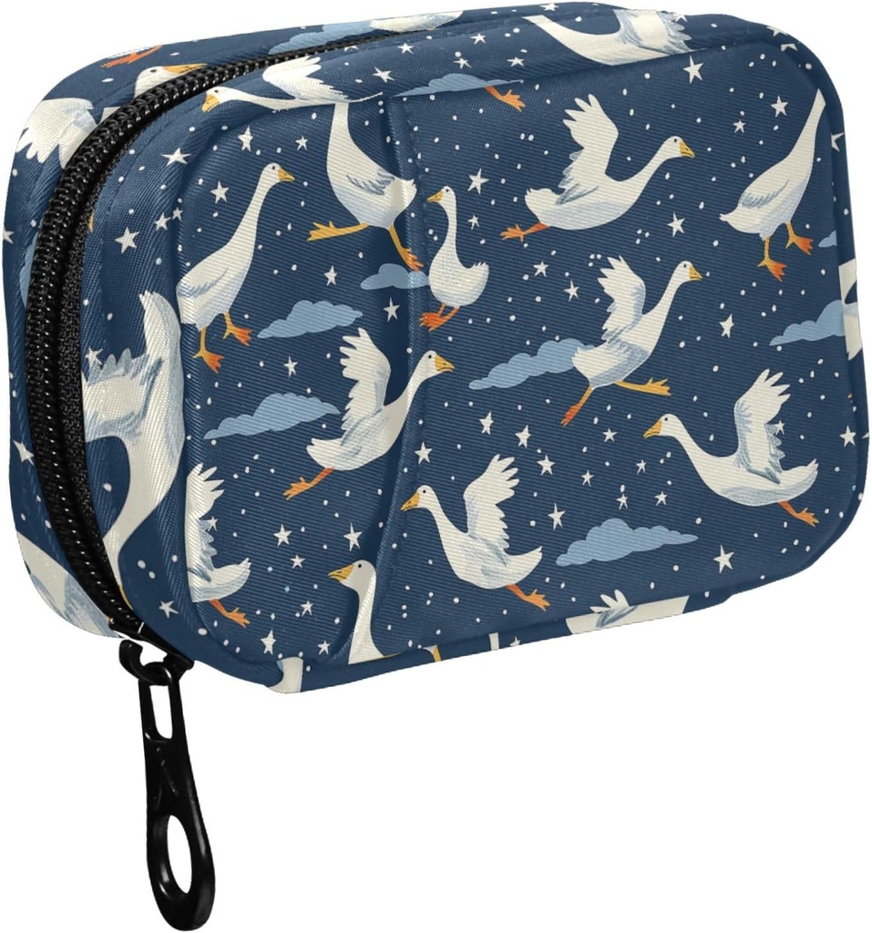 Fustylead Funny Geese Flying in Nightsky ו- Stars Travel Pill מארגנת באג עם Zipper Small Pill Box 7 Day Pill Case for Purse Storage Weekly