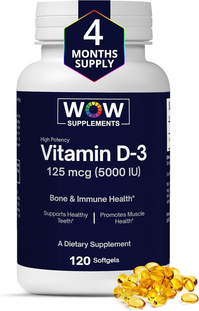 תוספי ויטמין D3 5000 IU Softgels, 125 mcg - ויטמין D3 5000IU תוסף עבור עצמות חזקות ותמיכה החיסון - non-GMO, Gluten Free ויטמין D 5000 IU - VIT D3 5000 IU Softgels - Count 120 120 120