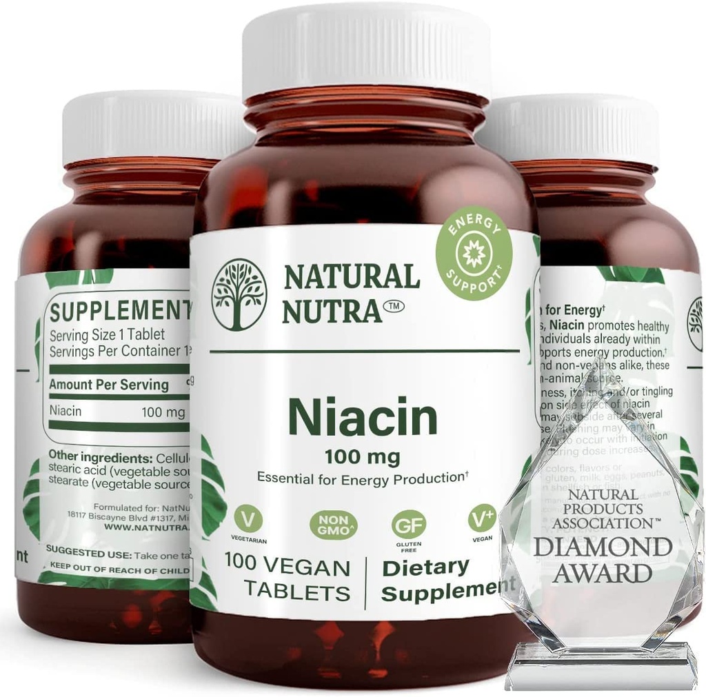 תוסף טבעי Nutra Niacin לאנרגיה, לעזור לשמור על שומן גוף, שיפור העיכול, מקדם בריאות העור, Boost אנרגיה ותפקוד המוח, Non-GMO, Gluten-Free, 100 מ"ג, 100 טבליות (Pack של 2)