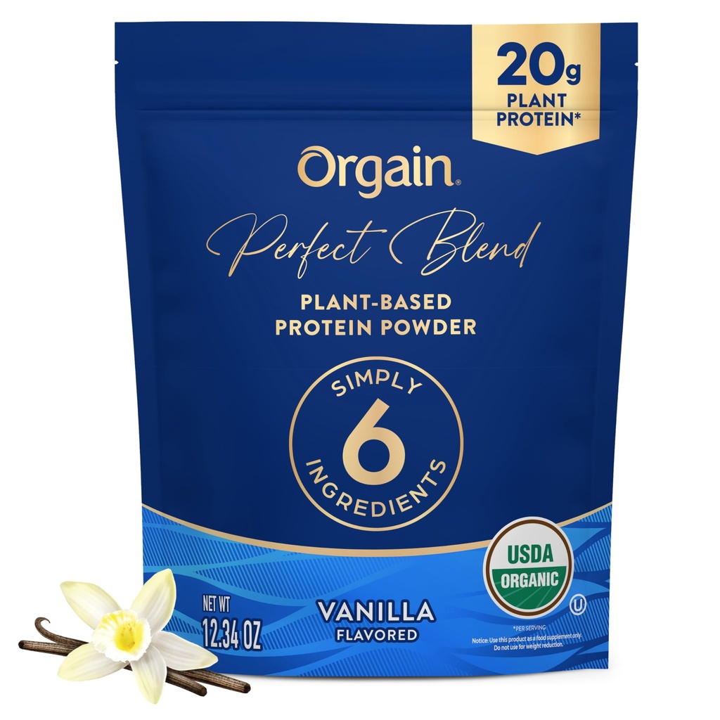 Orgain אורגני תערובת מושלמת אבקת חלבון, 20g חלבון צמחי נקי, 6 Ingredients, <1g Sugar, Gluten Free, non-GMO; No Artificial Flavors, Stevia Extract, חלב או Soy Ingredients- Vanilla.