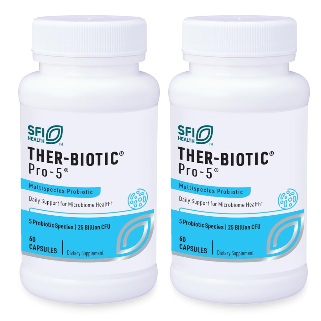 Klaire Labs SFI בריאות Pro-5 פרוביוטיקה - 25 מיליארד CFU גבוה Dose Multispecies Gut Recolonization תמיכה עבור גברים ונשים, Hypoallergenic & חלב חינם (60 קפסולות, 2 Pack)