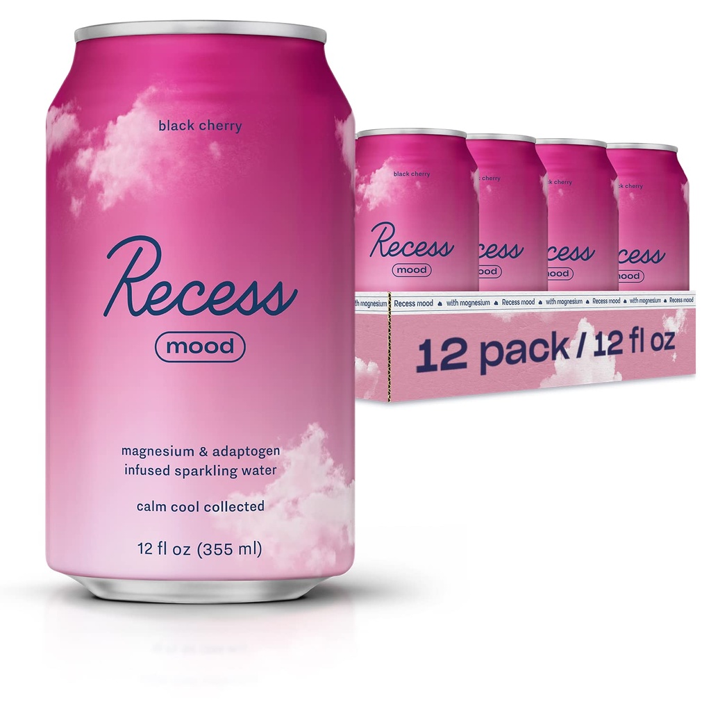 Recess Mood Magnesium & Fitogen לשתות, להירגע Beverage, 12 אונקיה (Black Cherry, 12 Pack)