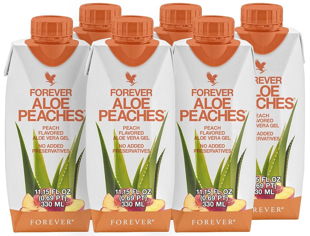 Forever Living - Forever Aloe Peaches - Supports Digest, Immune System, Energy Levels No Preservatives, Vegan, Gluten-Free - 6 Packs