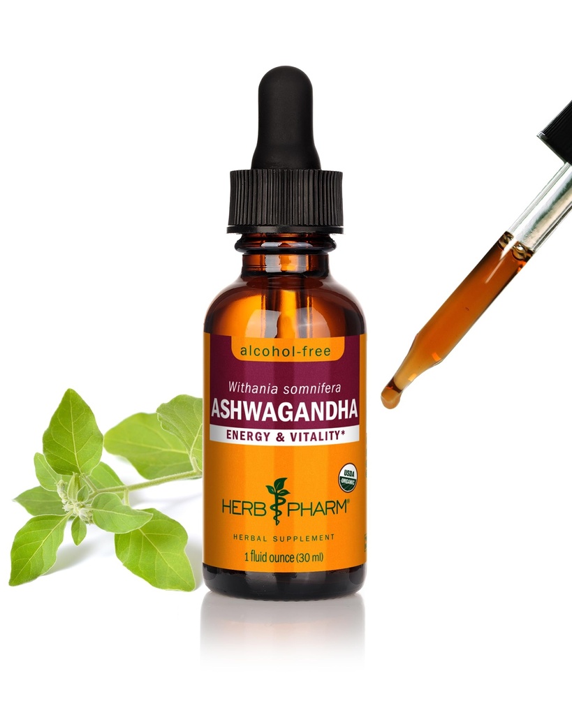 Herb Pharm אורגני Ashwagandha נוזל לחלץ, אלכוהול חינם: תוספי תמיכה Mood, טבעוני Ashwagandha שורש Glycerite, Tasty non-Bitter עבור מבוגרים, non-GMO, 1 Oz